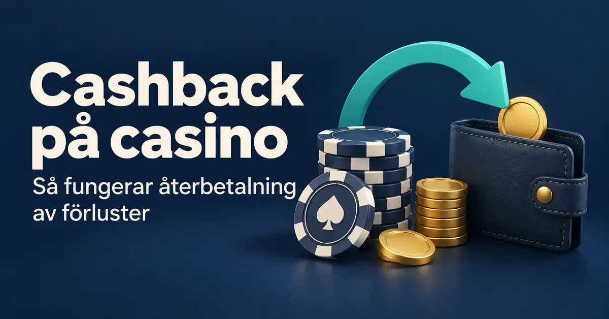 Illustration av casinomarker, mynt och en pil mot en plånbok som symboliserar återbetalning av en del av förlusterna vid cashback på casino.