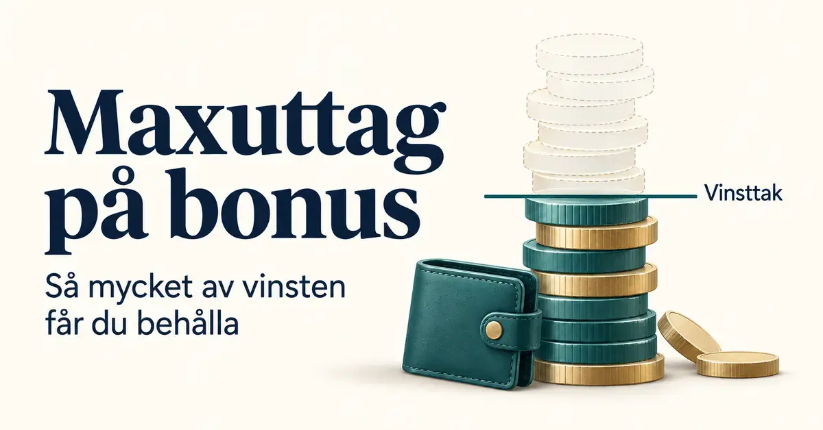 Illustration av mynt och en plånbok där en linje markerar vinsttaket och visar hur maxuttag begränsar den bonusvinst som får tas ut.